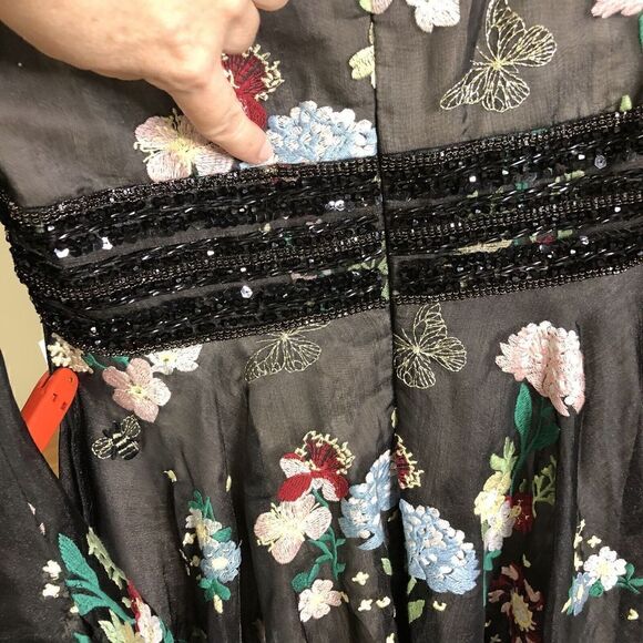 Mac Duggal 79361 EMBROIDERED BISHOP SLEEVE V NECK GOWN Black Multi Sz 6 - $798 - Picture 8 of 15